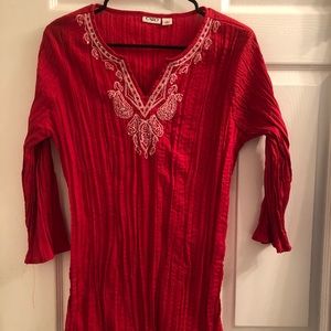 Red crinkle blouse